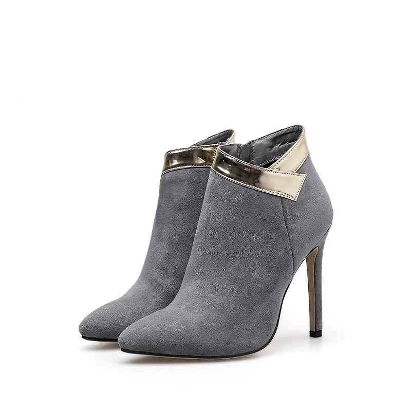 

2018 autumn new suede Martin boots European and American wind pointed high-heeled ankle boots gray 0116