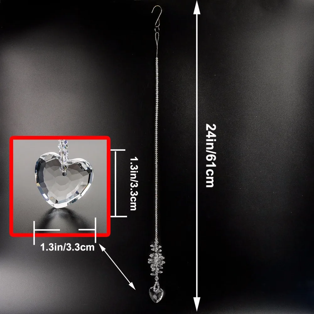 H& D прозрачная, в форме сердца Хрустальная Защита от солнца для окна, кулон феншуй радуги производитель люстра шар Призма части, 24 дюйма длинные