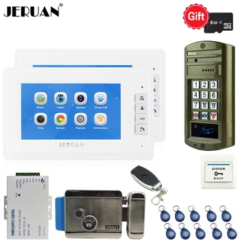 

JERUAN 7`` Video Doorbell Voice/Video Recording Intercom System kit 2 monitors + Waterproof password Access Mini Camera +E-lock