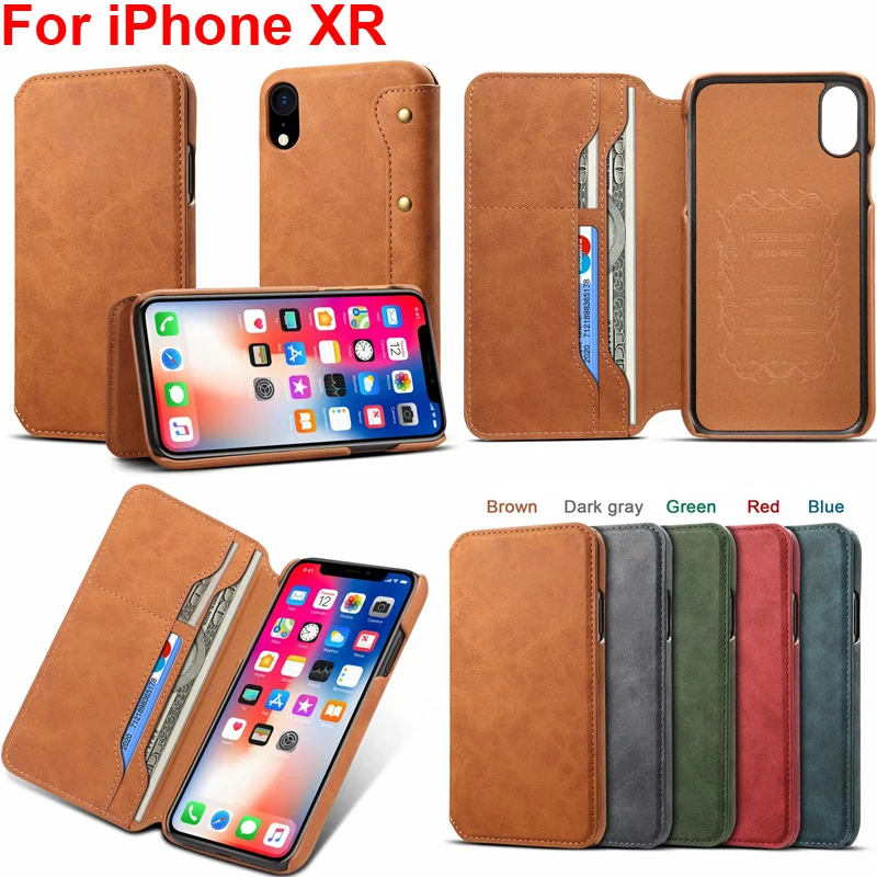 

Wallet Case for iPhone XR With Card Slot Money Pocket Stand Cover iPhoneXR Super Slim Shell Vintage Business Pouch Capa Fundas