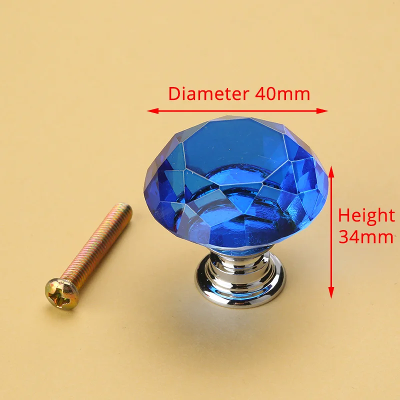 KAK Алмазная форма Хрустальные стеклянные ручки для шкафа и ручки комода ручки ящика кухонного шкафа оборудование для обработки мебели - Цвет: 40mm Blue