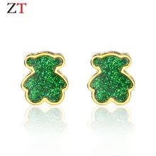 

ZT cute red green women earrings trendy Cartoon stud earrings for girl earrings stainless steel bear Jewelry wholesale hot sale