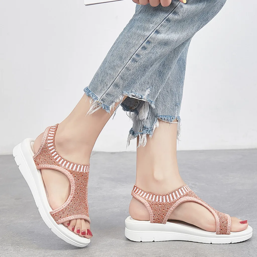 

zapatillas mujer verano Women‘s Platform Thick Summer Flip Flop Shoes Roman Casual Flock Sandals sandales femme 2019 #4