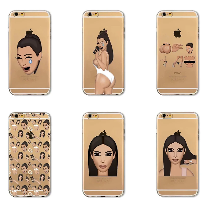 

Funny Face Kimoji Kim Kardashian Phone Case Cover for IPhone 6 6S 6 Plus 6s Plus 5 5S SE 7 7 Plus Ultrathin Soft TPU Clear Cases