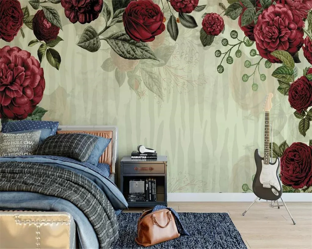 

Beibehang Custom wallpaper hand-painted modern American retro floral TV background wall living room bedroom mural 3d wallpaper