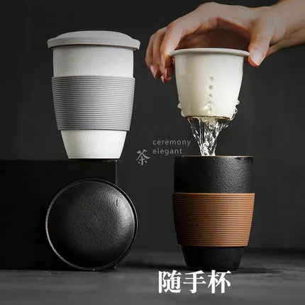 Домашний китайский стиль креативная керамическая чашка с фильтром и крышкой, портативный керамический персональный чайный набор
