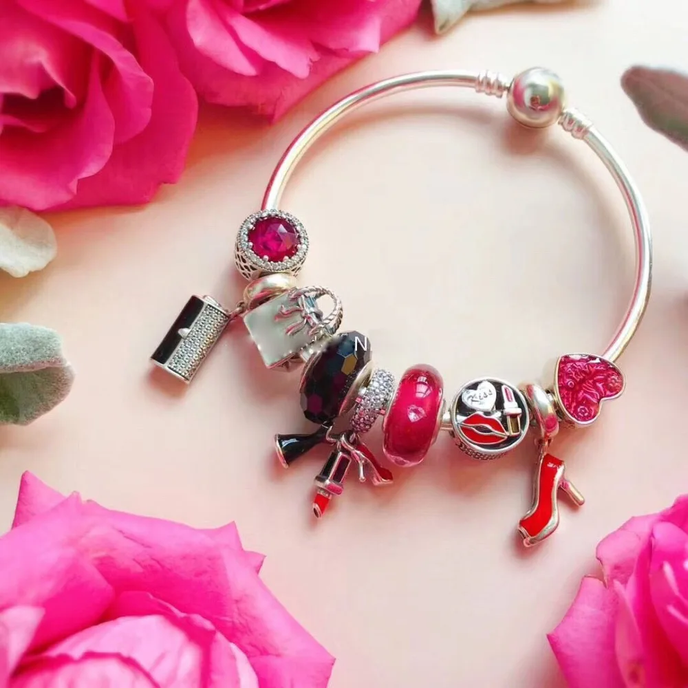 

Original 100% 925 Silver Charm 1:1 Version Women Cosmetics Lipstick Charm Beads Copy Jewelry For Women 1:1 With Logo Bracelet