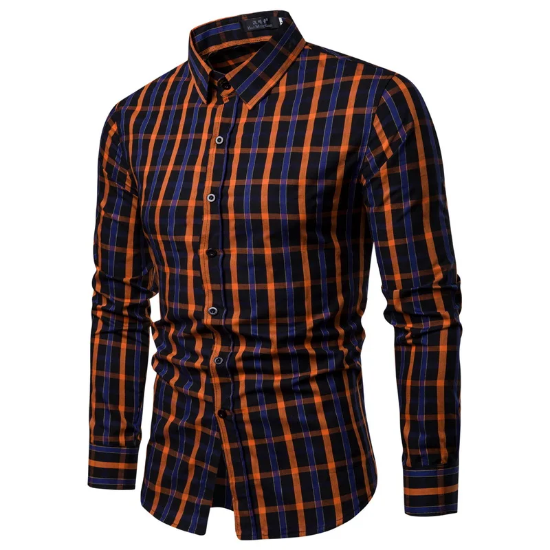 Drop Shipping Men Plaid Shirt Long Sleeve Cotton Shirts 2019 Fashion Casual Regular Checkered Chemise Homme Man Clothes
