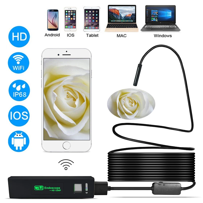 

WIFI Endoscope Camera Mini Borescope Waterproof Soft Cable 1200P Inspection Camera 8mm USB Endoscope Endoscope For IOS Android
