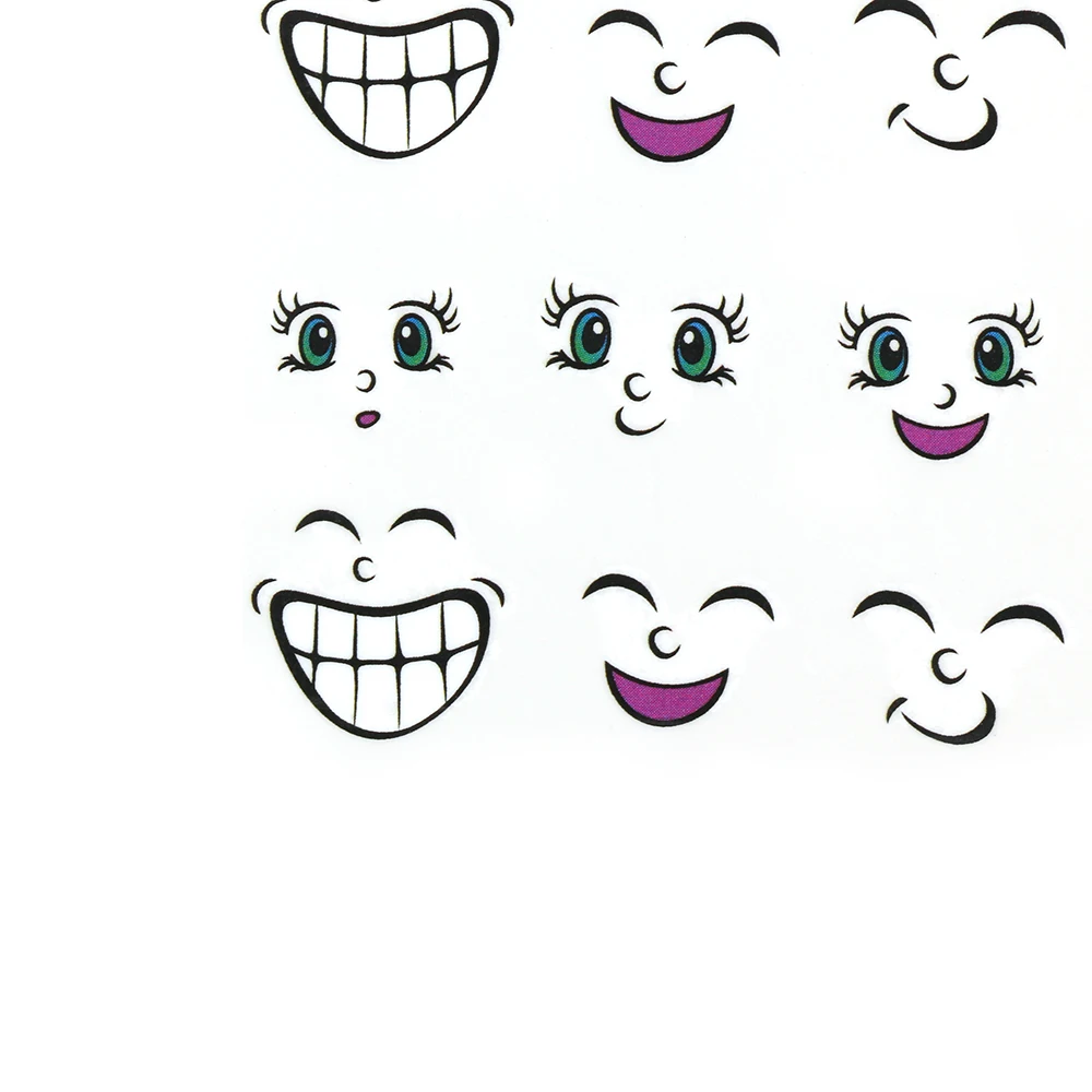 2 Sheets 3D Smile Face Nail Art Sticker Yellow Black Adhesive DIY Stamping Decorations Nails Beauty Manicure Tools