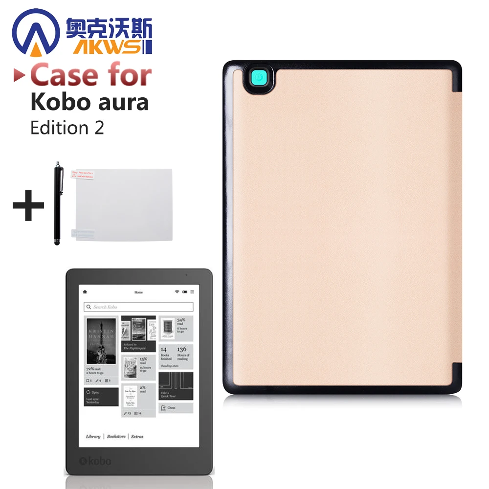 

for 2016 Kobo Aura Edition 2 6 inch Ereader protective case smart cover with sleep/awake + protector film + stylus
