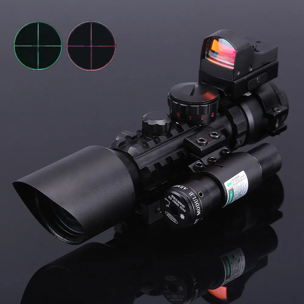 3 10x40 Hunting Riflescopes Tactical Optics Red/Green Dot Laser Sight