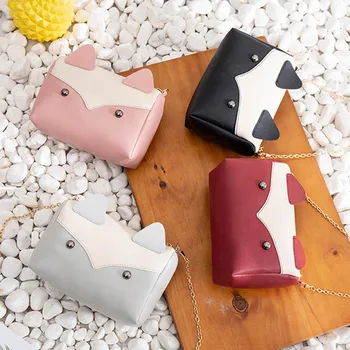 

Hot Selling Crossbody Single Shoulder Bag Cute Cats Rectangle Handbag with Golden Chain Strap for Women -B5