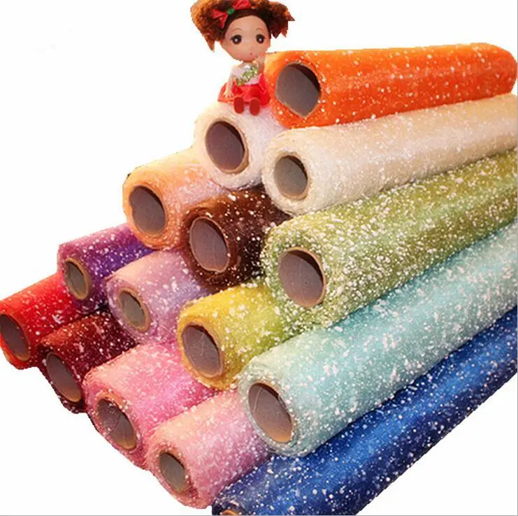 

50*50cm Snow Dot Flower Gift Wrapping Foam Mesh Floral Packing Mesh Material ,Organza gold line 7Y48562