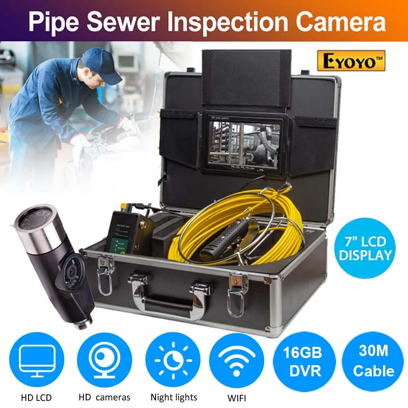 

Eyoyo P70E 30M Pipe Pipeline Sewer Inspection DVR Camera Industrial Endoscope Waterproof IP68 Snake Video System