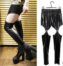 Free shipping 2013 new arrival black PU imitation Garter Leggings DS pants