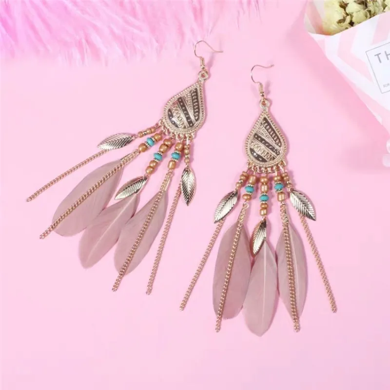 

PJX Retro National Earrings Female European and American Temperament Personality Drop Palace Senior Sense Wind Feather