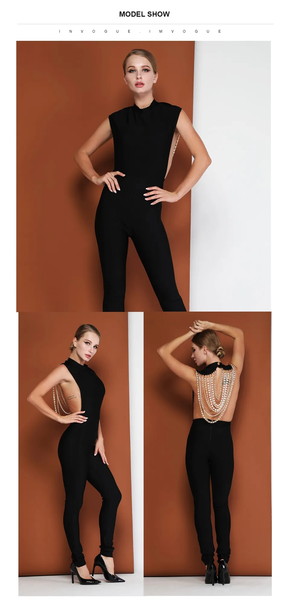 INVOGUE. IMVOGUE сексуальный спинки великолепные бисера цепи рукавов вечерние Bodycon повязку комбинезон
