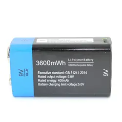 Etinesan 9 в перезаряжаемая батарея 3600mWh 9 В батарея литий-полимерная батарея 9 В батарея