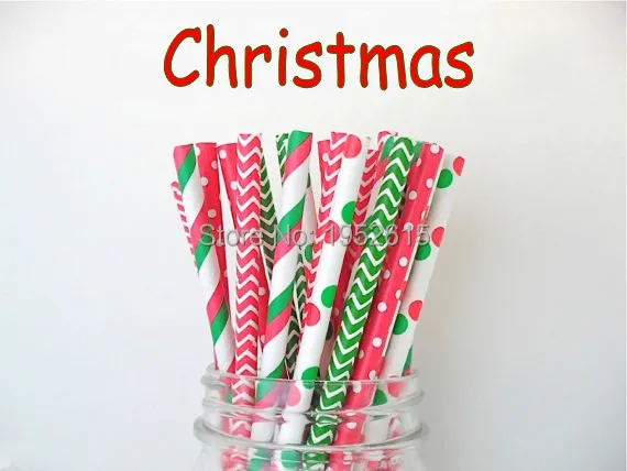 

Hot Sale 125pcs Red & Green Christmas Paper Straws Event Party Supplies Drinking Straws For Kids Birthday Wedding Decorations