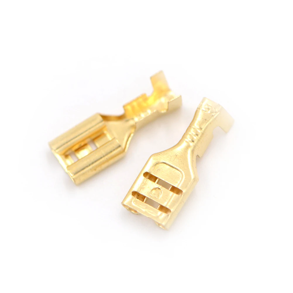 100pcs 4.8mm/6.3mm Gold Brass Car Speaker Electric Wire Connectors Set Female Crimp Terminal Connector