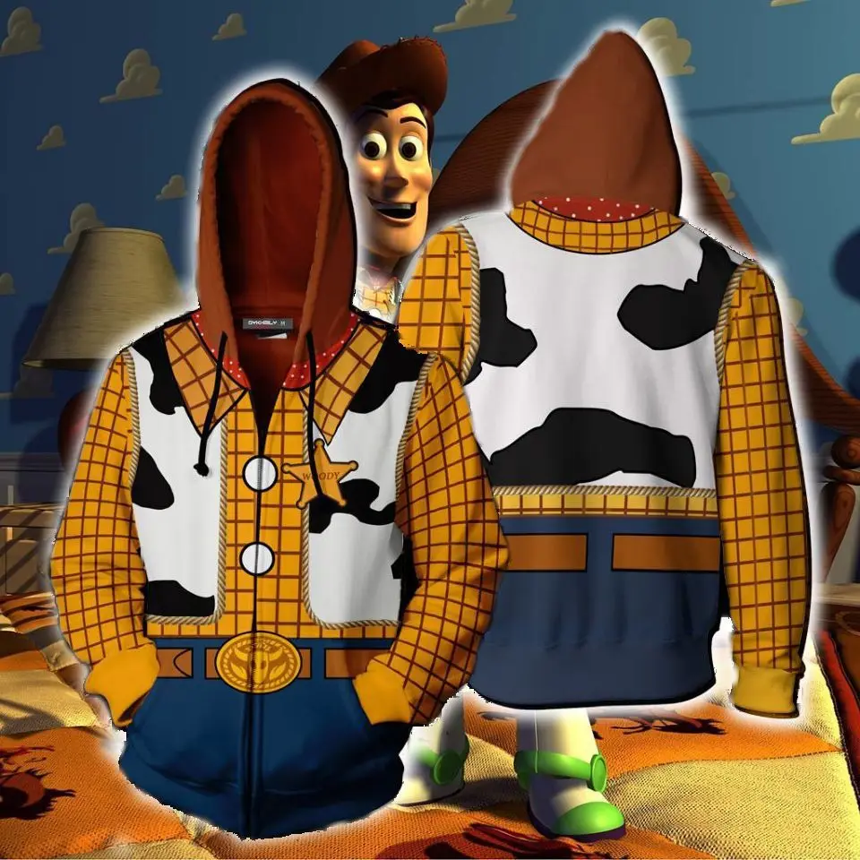 

Toy Story Costumes Sherif Woody Hoodies Cosplay Costumes 3D printing Zip Up Hoodie Men's and women's kids Boy sports Jackets