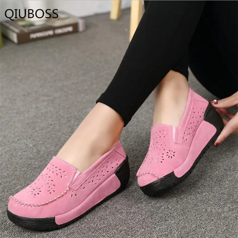 QIUBOSS/ г. Летняя женская повседневная обувь из замши без шнуровки, женская обувь на плоской платформе, женские мокасины, лоферы, обувь Q153