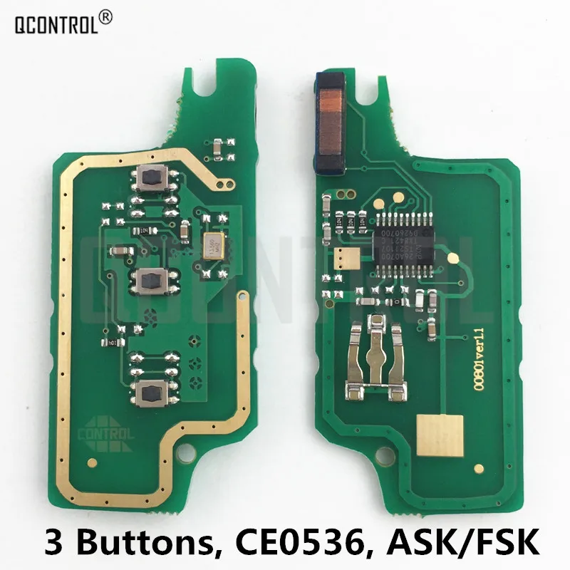 QCONTROL пульт дистанционного ключа платы для peugeot 207 208 307 308 408 CE0536 ASK/FSK сигнала 3 кнопки