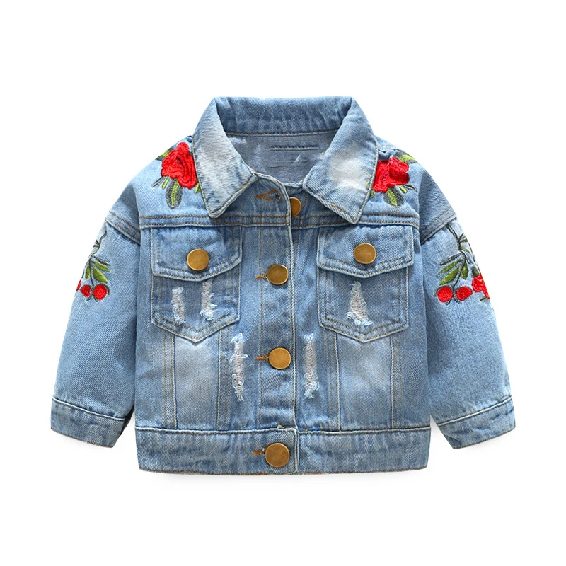 Baby Girls Denim Coats Jeans Jackets For Girl Toddler Denim Jackets Infant Jean Rose Flower Embroidery Girl Coat