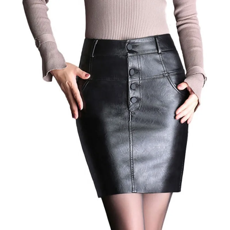 New Arrival Office Lady Fashion Pencil Skirt Above Knee Mini Black Pu ...