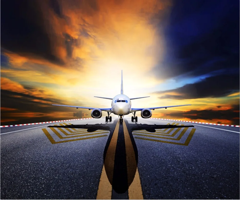 

10x10FT Sunset Clouds Sky Airplane Plane Field Track Rail Airport Custom Backdrop Photo Studio Background Vinyl 300cm x 300cm