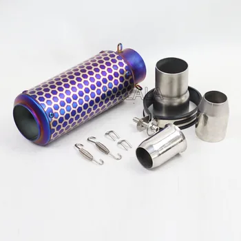 

60mm Inlet Universal Motorcycle Exhaust Stainless Steel Modify Motorcross Muffler With DB Killer Purple Grid Style Scooter Pipe