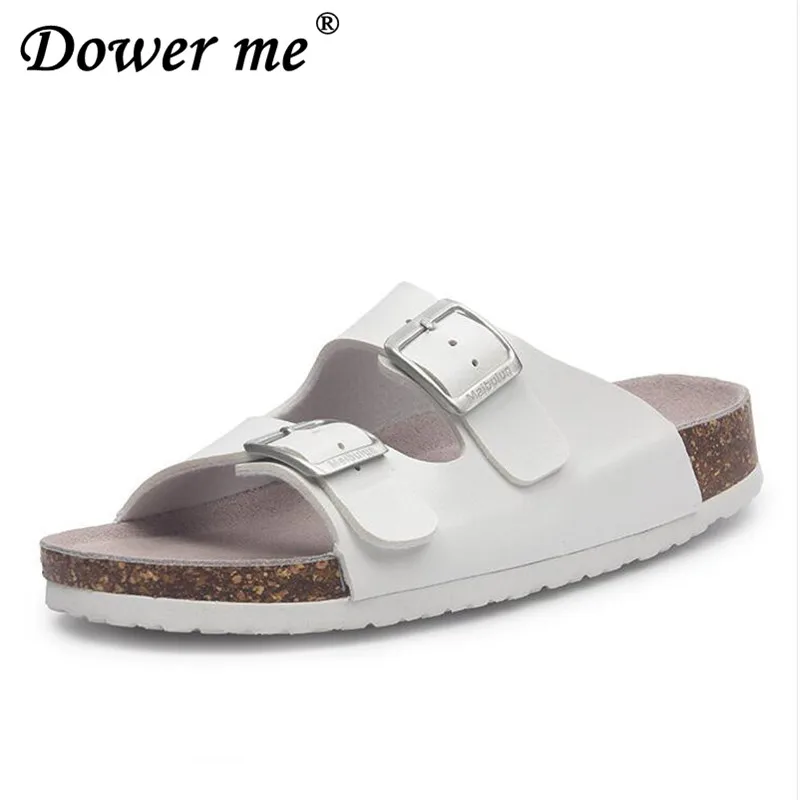 

2019 New fashion Summer Beach Cork Sandals Casual Double Buckle Clogs Slides Women Slip on Flip Flop Shoe Plus Size 35-45 white