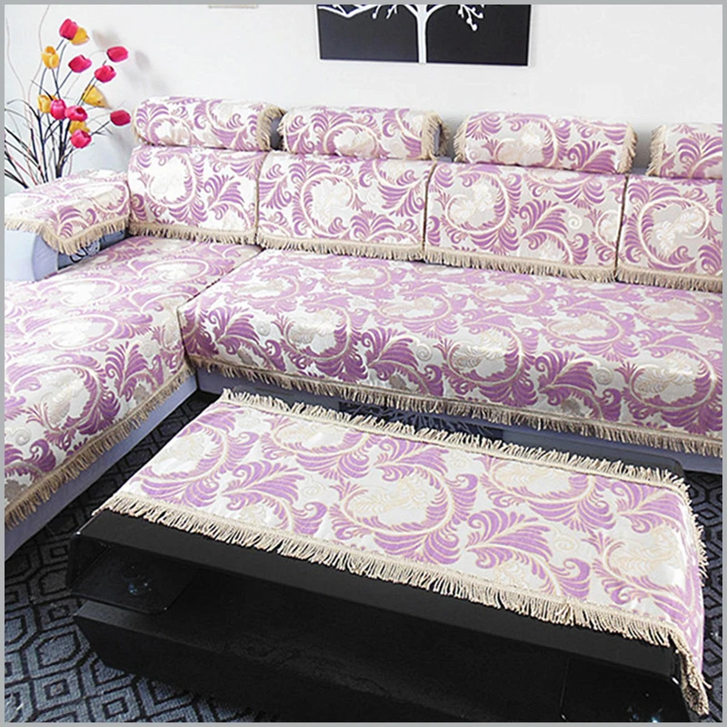 Chenille Sofa Cover Modern Floral Slipcover Tassel Purple capa de sofa