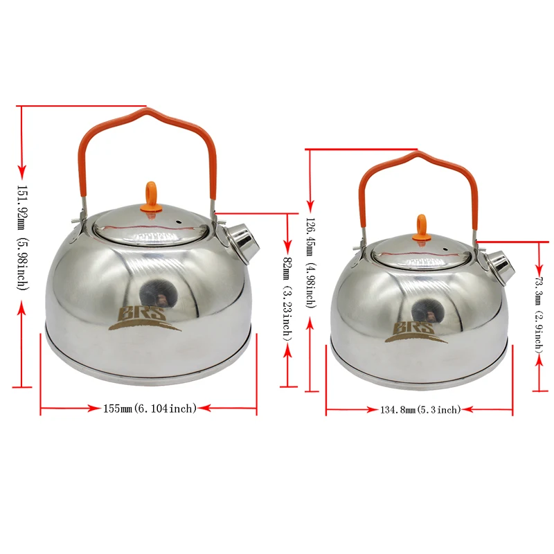 BRS-TS06/07L camping al aire libre de pesca 304 alimentos grado portátil de acero inoxidable tetera cafetera tetera con colador de té hervidor de agua