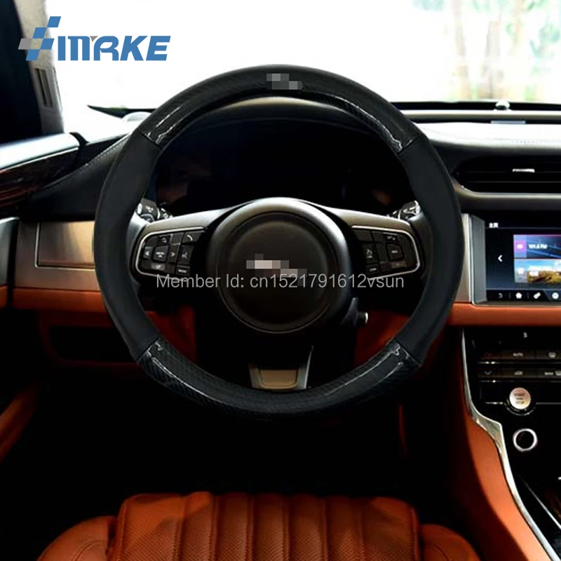 smRKE 38CM 15" Anti Slip Black Carbon Fiber Top PVC Leather Steering