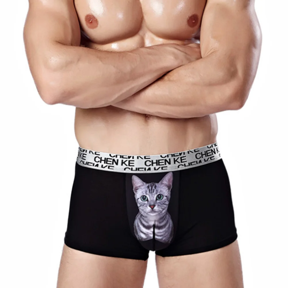 Модные мужские боксеры Meow Star, сексуальное нижнее белье с принтом кота, боксеры, трусы XRQ88 - Цвет: Черный