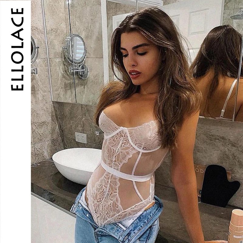 

Ellolace Overalls Body for Women Lace Bodysuit Transparent Female Backless Jumpsuit Sexy Bodycon Ladieds 2019 Rompers Female