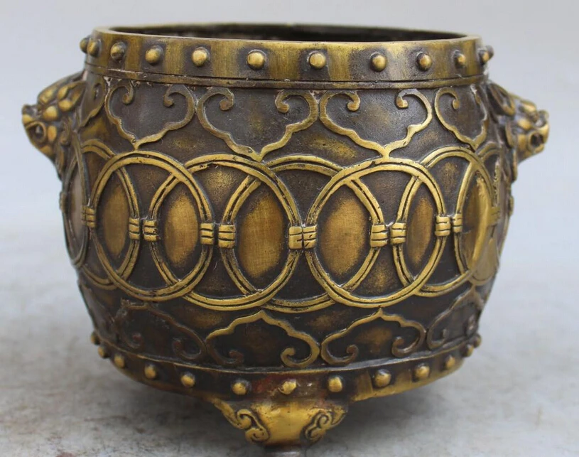 

6" Marked Chinese Pure Bronze Wealth Dragon Lion Incense Burner Censer Statue R0707 Discount 35%