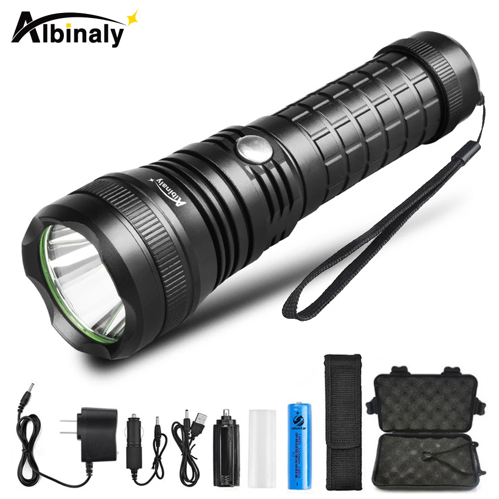 

Super power LED flashlight CREE XML-T6 5000 lumens torch 5 modes fixed focus flashlight adventure light+charger + 18650 battery