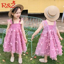 R& Z/Детское платье; Новинка г.; летнее праздничное платье для девочек на День рождения; кружевное платье принцессы без рукавов с объемными бабочками