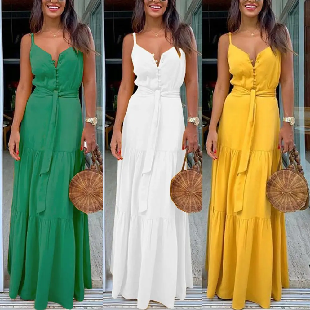 

Fashion Women Summer Boho Sleeveless Strappy V-neck Bandage Party Beach Dress 2019 Polyester Deep V Neck Off Shoulder Midi Dress