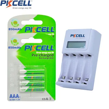 

8PCS PKCELL 1.2V AAA 850MAH battery NI-MH AAA rechargeable batteries low self discharge and NI MH battery charger EU/US plug