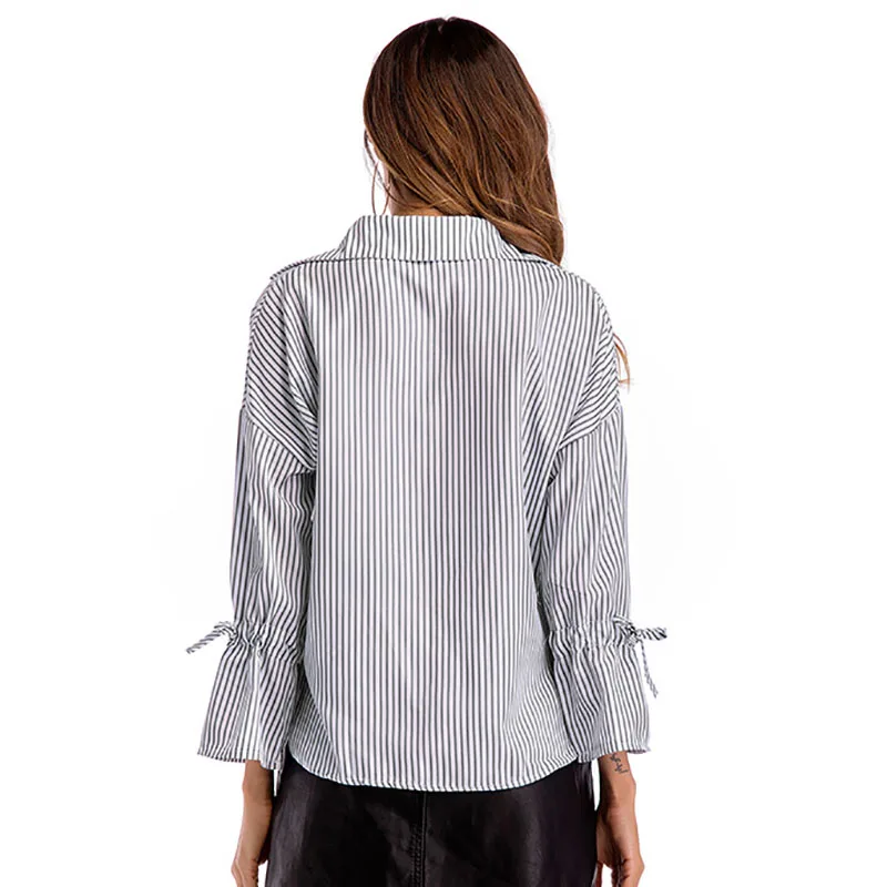 ShejoinSheenjoy Striped Bow Tie Long Sleeve Loose Casual Shirt Ladies Blouses Autumn Tops V-Neck Blouse Shirt Top Women Shirts (3)