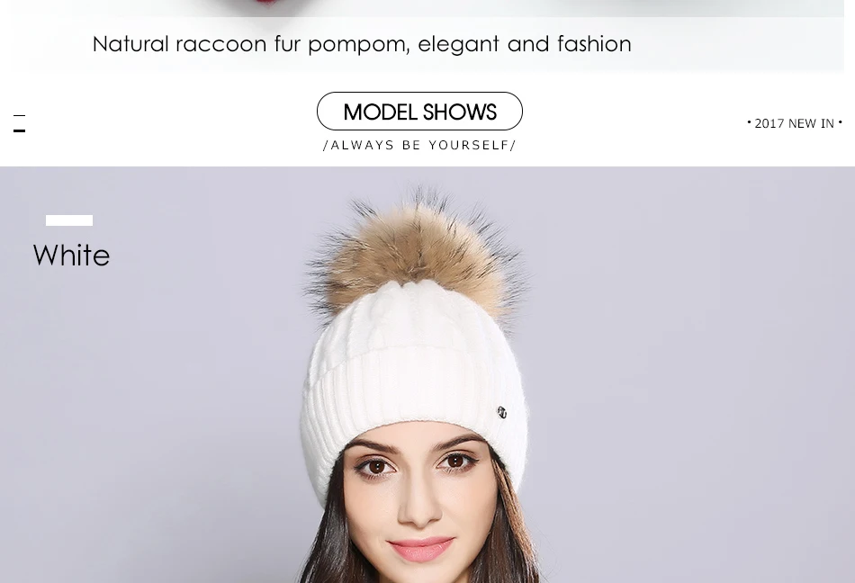 Woman Winter Hats Wool Skullies Beanie Raccoon Fur Pom Pom Stripe Knitted Hat Female Autumn Skullies Beanies  (7)
