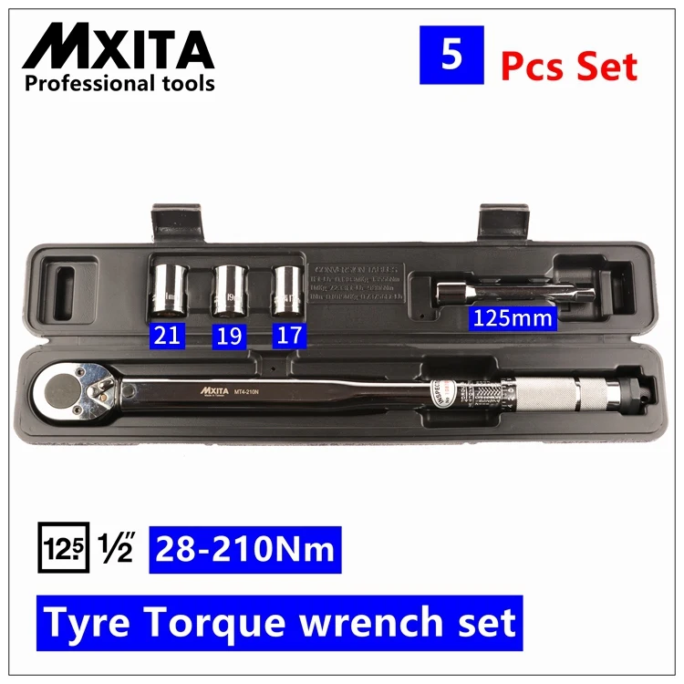 Mxita 5 шт. комплект ключа шины оборота динамометрический ключ комплект инструмент для ремонта автомобиля 1/2 28-210nm ручной инструмент набор