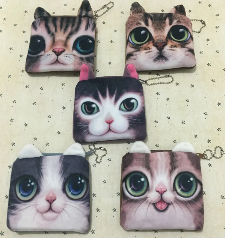 

Kawaii 1Piece Random Cat Coin BAG , Gift Plush Sqaure 10CM 3D Cat Coin Purse BAG Wallet Pouch