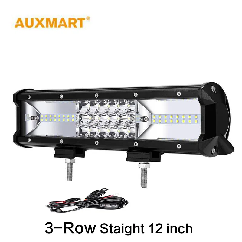 

Auxmart New Triple Row 12" LED Light Bar with Slide Brackets Offroad 12V 24V Driving Work Light for Car SUV Truck 4WD ATV PickUp