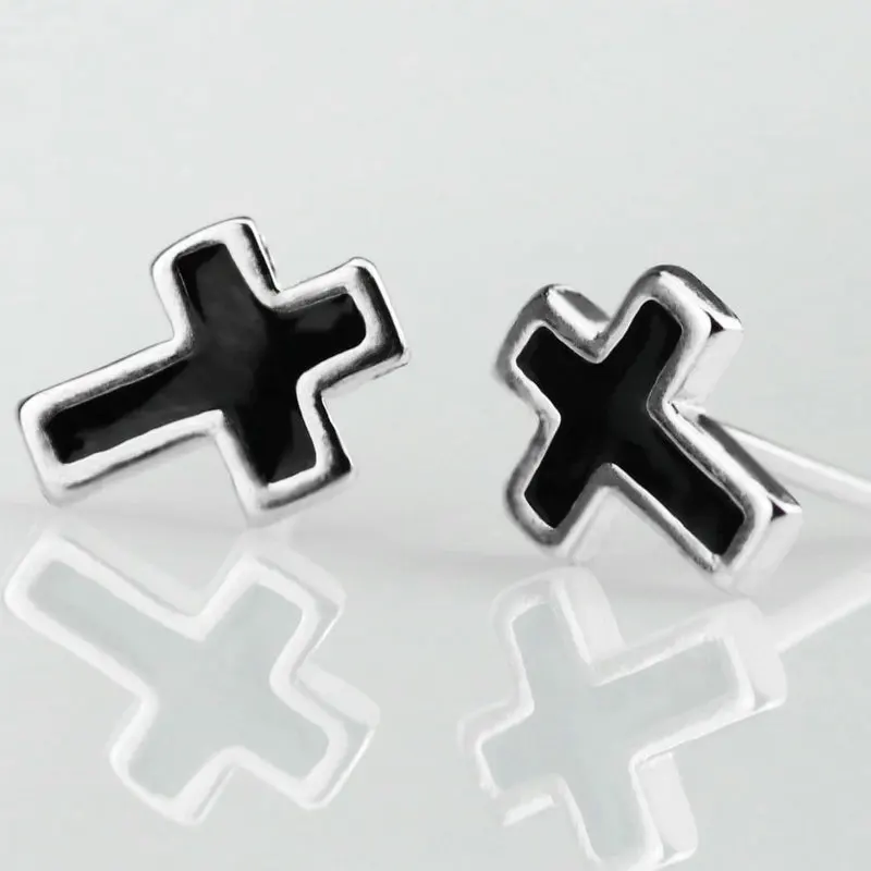 Vintage Black Cross Earrings For Women Men 2016 Fashion 925 Sterling