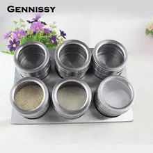 6 pcs/ensemble Magnétique Pot À Épices Assaisonnements Conteneurs Saveur Condiments Boîte De Rangement Avec Porte-Rack Accessoires de Cuisine